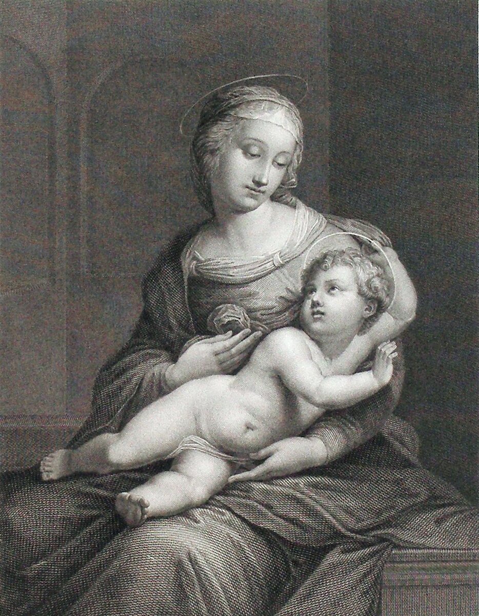 Джудетти Никола. Первая половина XIX века. Богоматерь Умиление. (с оригинала Рафаэля Санти, 1507). Бумага, гравюра резцом. Вологодская областная картинная галерея
