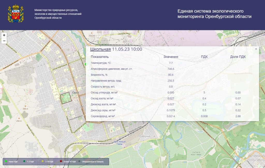    В Орске зафиксировано превышение сероводорода в 2,68 ПДК