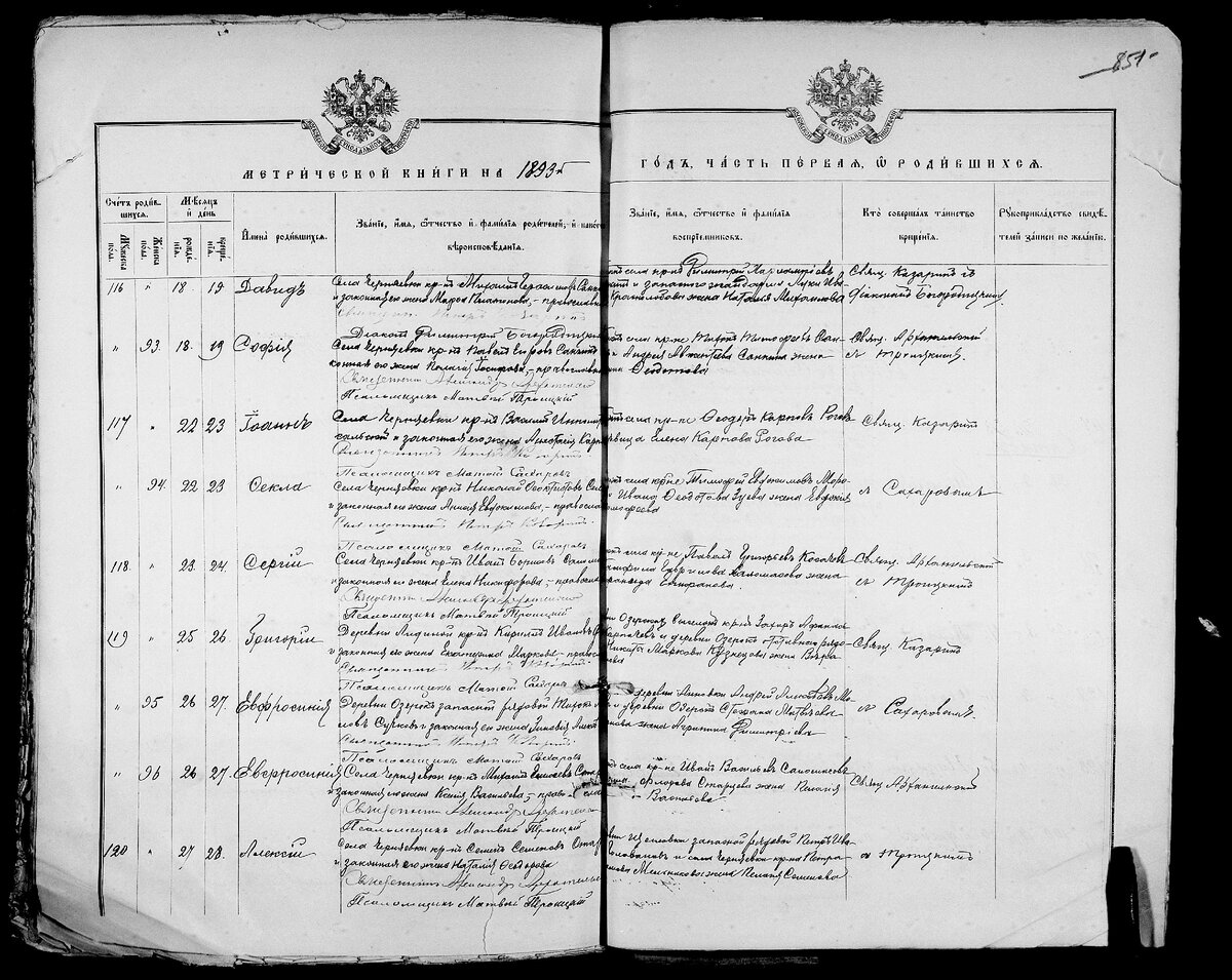 Запись о рождении Ефросиньи номер 96.