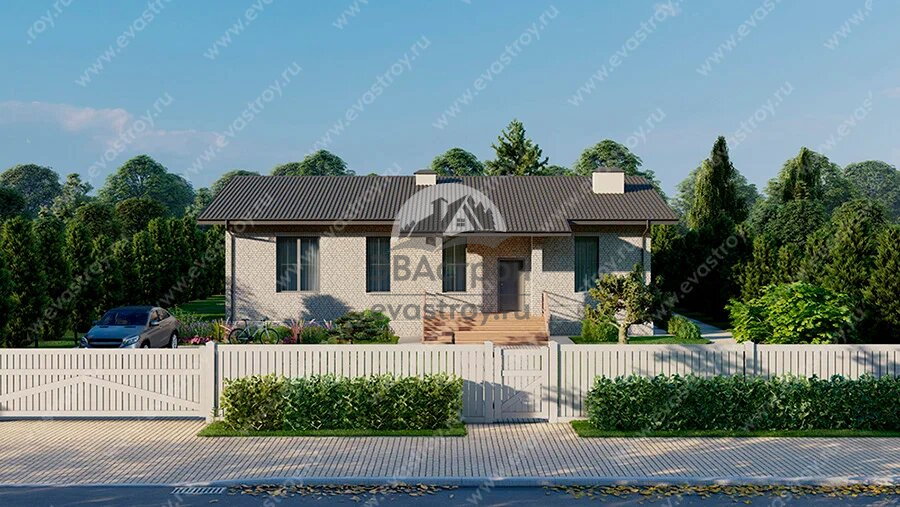 Проект одноэтажного дома 174 м2 из керамоблока с террасой - KVR-162