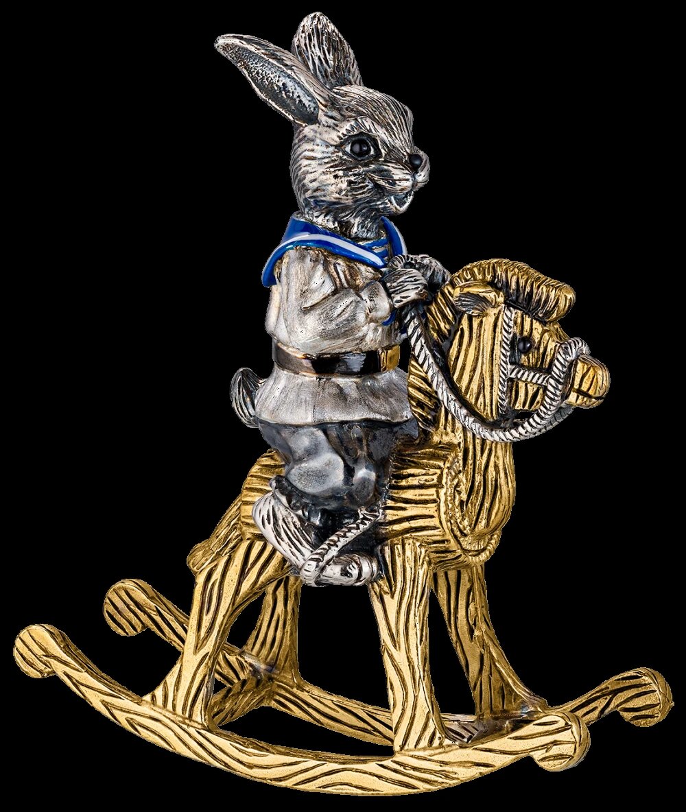 Серебряная миниатюра "На коне", ювелирный дом RODIS, серебро 925 пробы, горячая эмаль, золочение