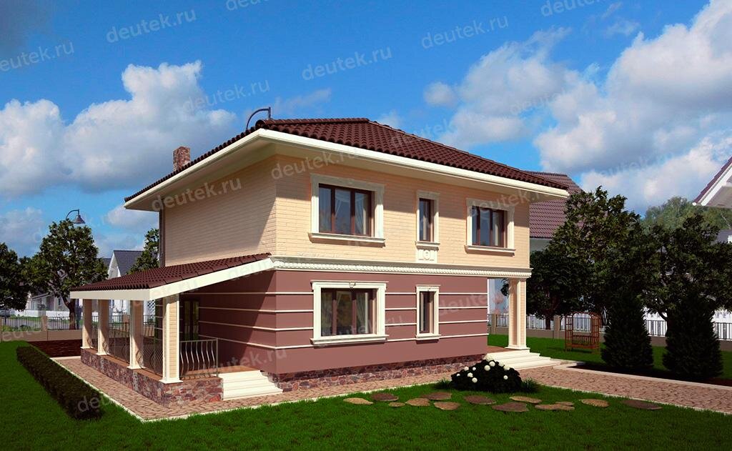 Проект двухэтажного дома 183 м2 с большой террасой и балконом - DT0608