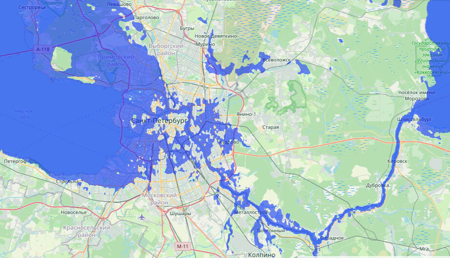 Уровень воды в Санкт-Петербурге к 2050г (пессимистический прогноз)