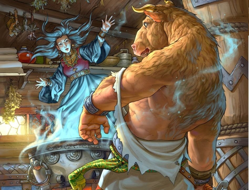      Превращение в быка. Иллюстрация Степана Гилева из книге о Добрыне Никитиче