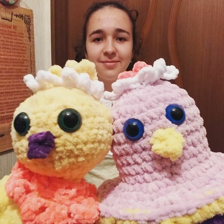 Пасхальные птички из плюша крючком