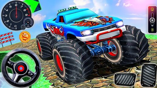 МАШИНА МОНСТР НА БОЛЬШИХ КОЛЁСАХ ИСПЫТАНИЯ ИГРА НА ТЕЛЕФОНЫ АНДРОИД И IOS MONSTER TRUCK MEGA RAMP