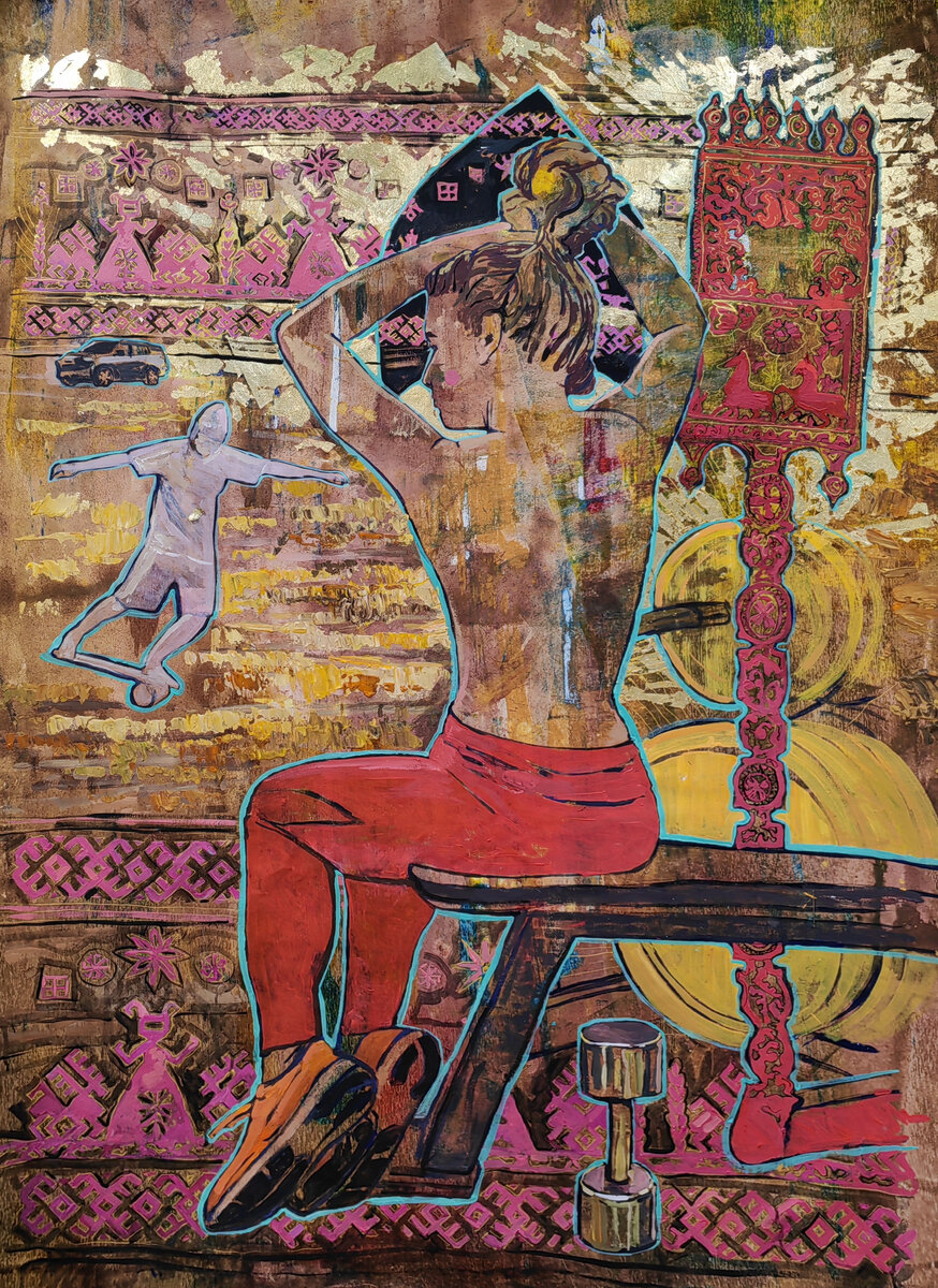 Мальчик на шаре 170х100см масло /холст/сусальное золото Мария Барковская