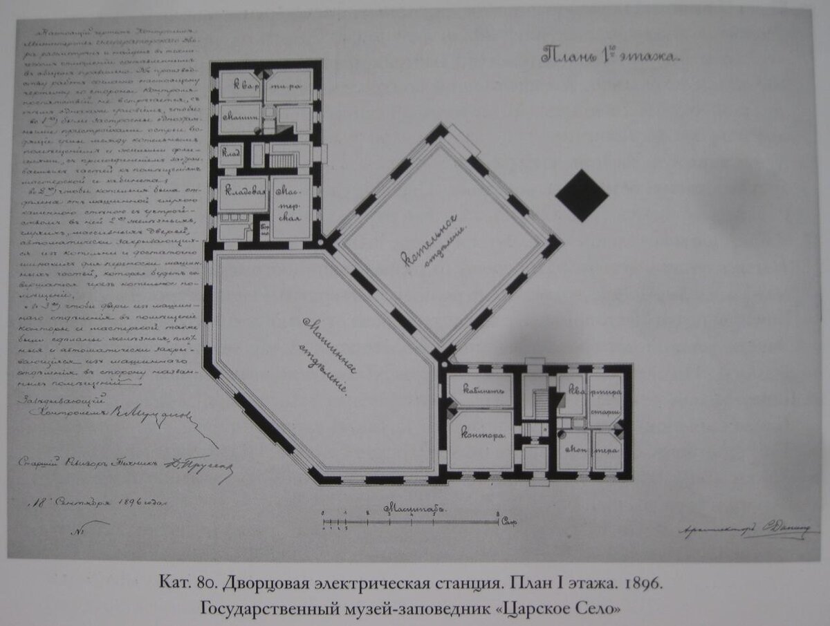 В центральной части разместился машинный зал, со стороны двора к нему примыкала котельная.