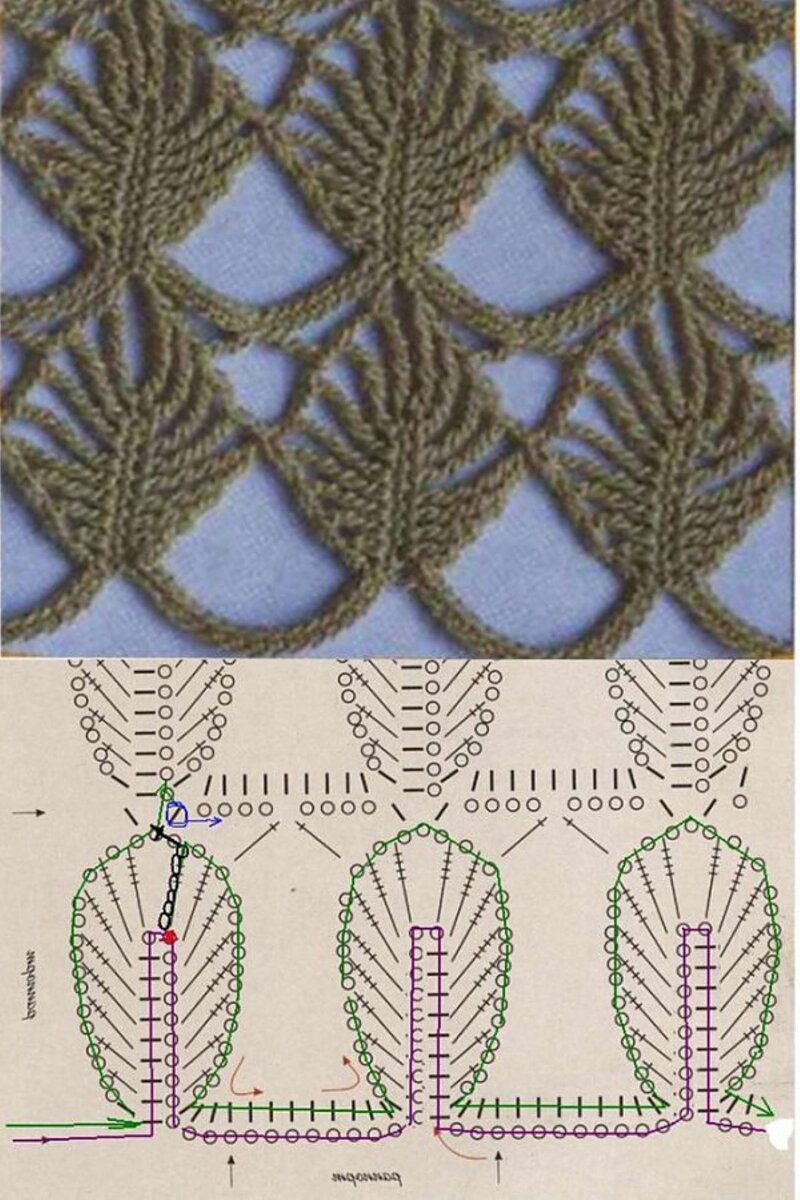 Схема крючком ажурные листья