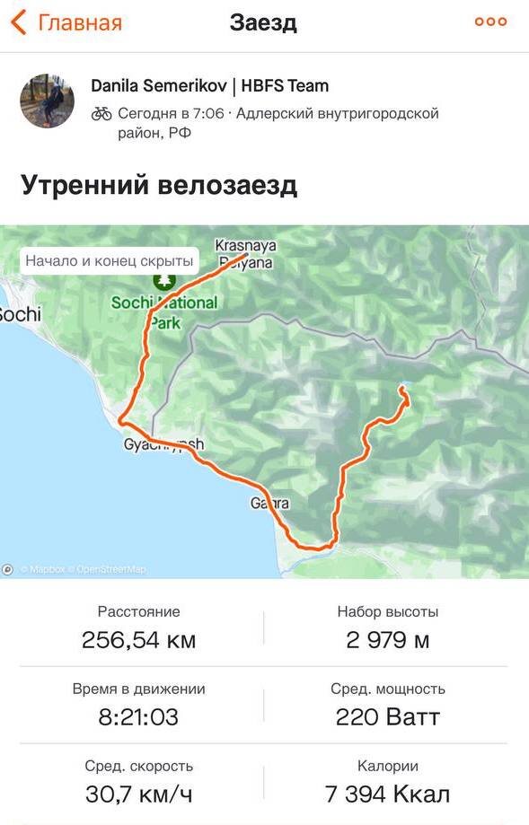 трек Данилы на Strava