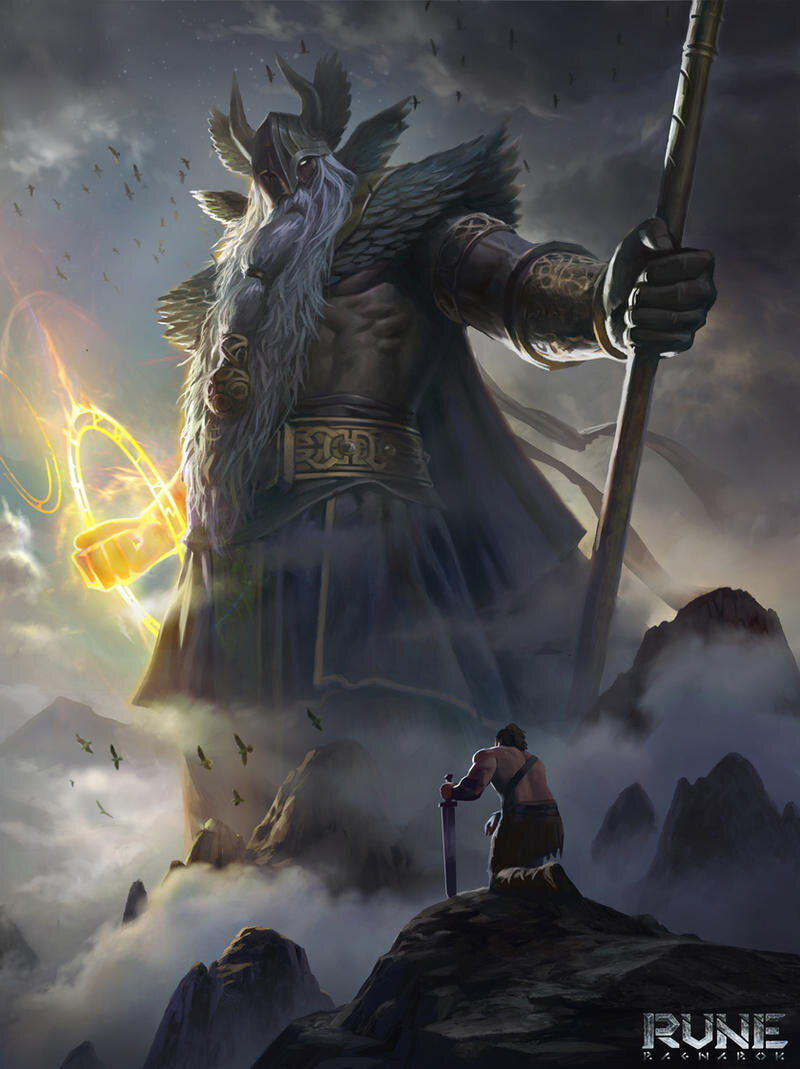 Odin (https://static.wikia.nocookie.net/gods_and_demons/images/6/60/Rune_ragnarok_odin_by_kangjason_dbyxdiu-fullview.jpg/revision/latest?cb=20220316220433)