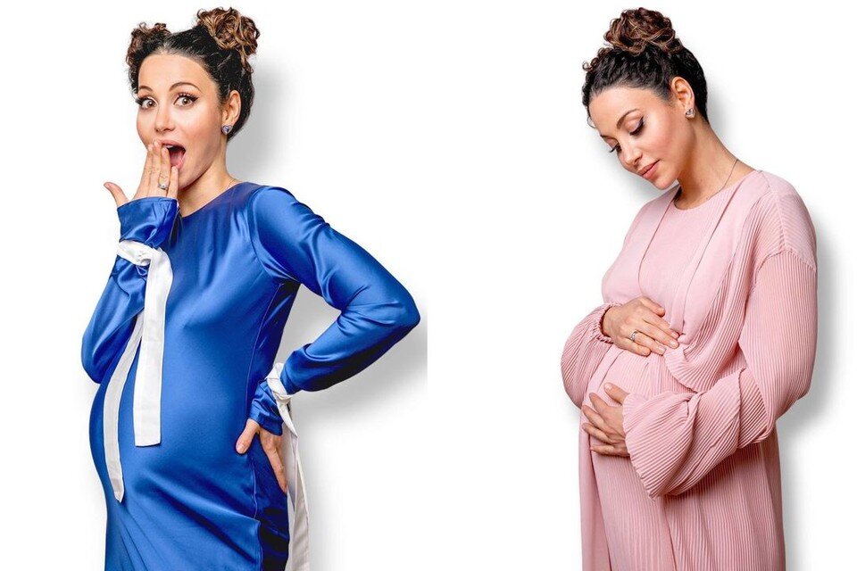    Избранница звезды снялась в синем и розовом нарядах. Фото: https://t.me/zepyur_priluchnaya