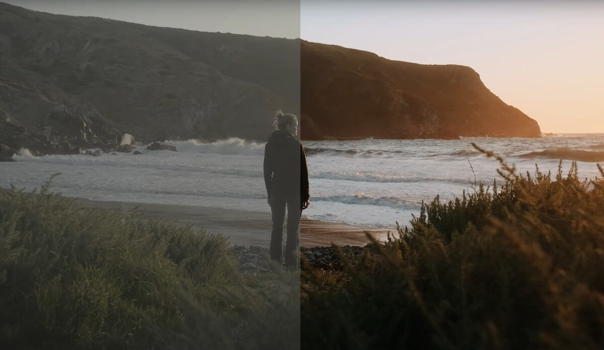 Видео, снятое с использованием логарифмического профиля до и после обработки / Фото: youtube.com/Evan Schneider