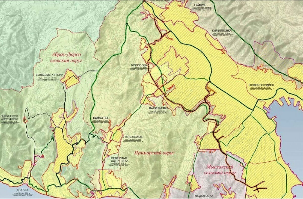 Проект Южного обхода Новороссийска (пунктиром), представленный в 2017 г.