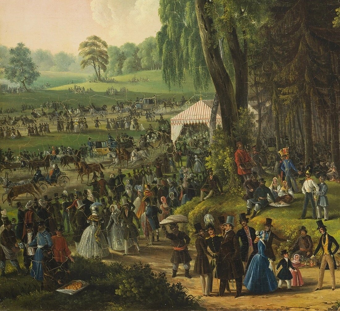 Неизвестный художник. Гулянье 1 мая в Сокольниках. 1840-е гг. Государственный исторический музей 