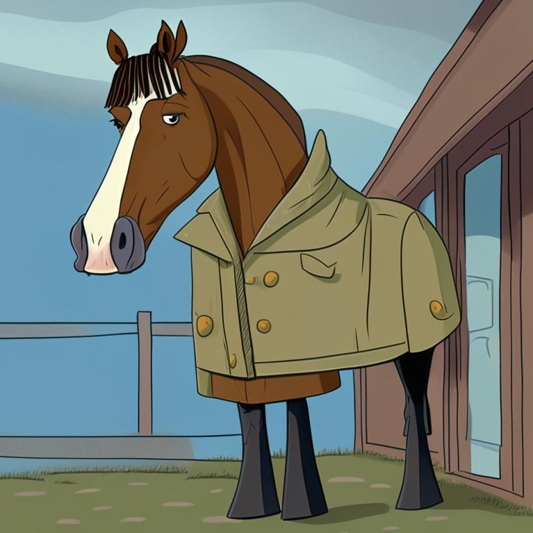 Конь в пальто в стиле мультфильм