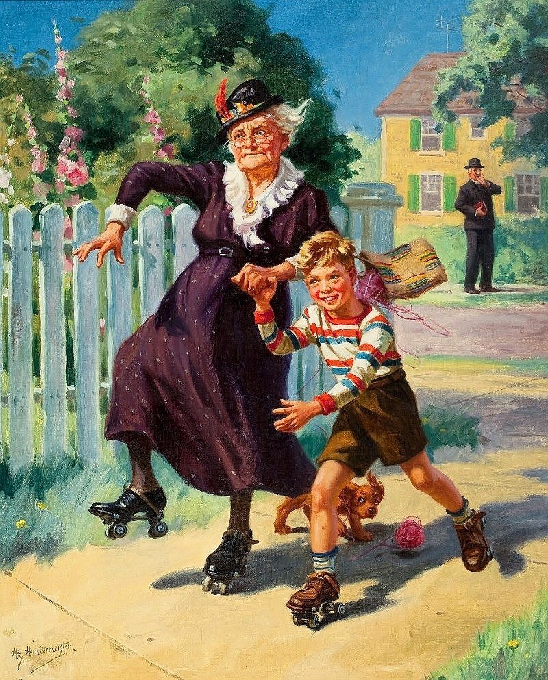 Генри Гинтермейстер. Катание на коньках с бабушкой. Масло на холсте. 76,2 × 61 см