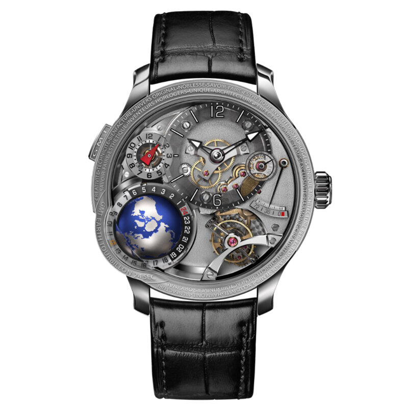 Лимитированные часы Greubel Forsey GMT в 43,5 мм корпусе из белого золота со вторым часовым поясом, турбойоном, индикатором запаса хода и указателем дня и ночи