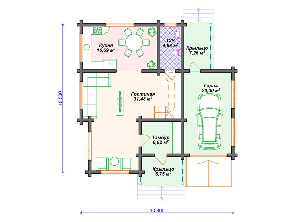 Дом 150м2 из бруса с гаражом. | Arplans.ru - проекты домов | Дзен