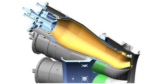    Вид малоэмиссионной камеры сгорания ГТУ-16 в разрезе / ©Getty images