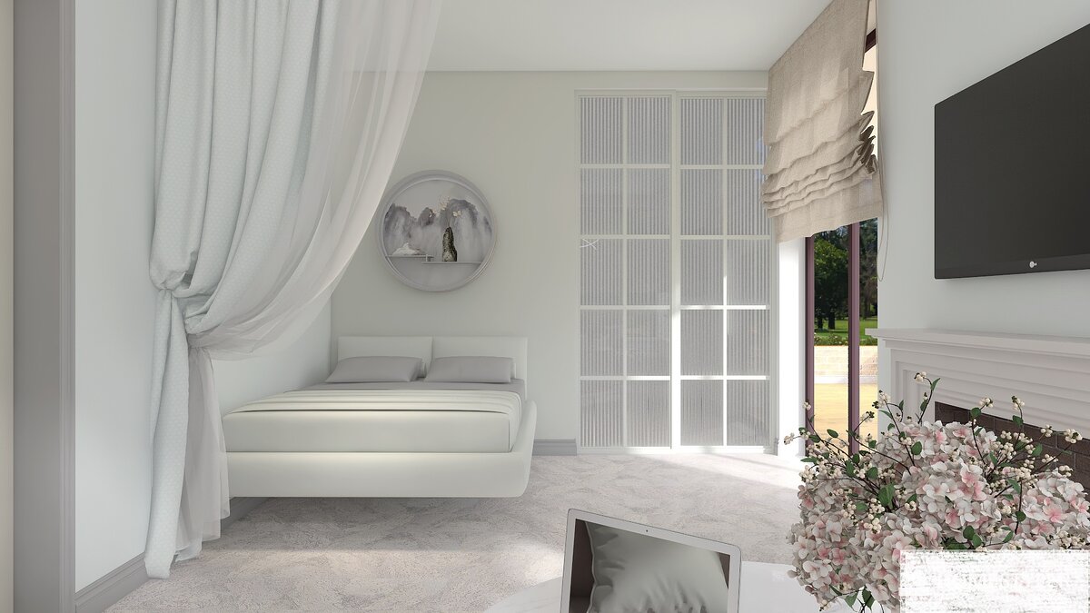 Вид на кровать и гардеробную