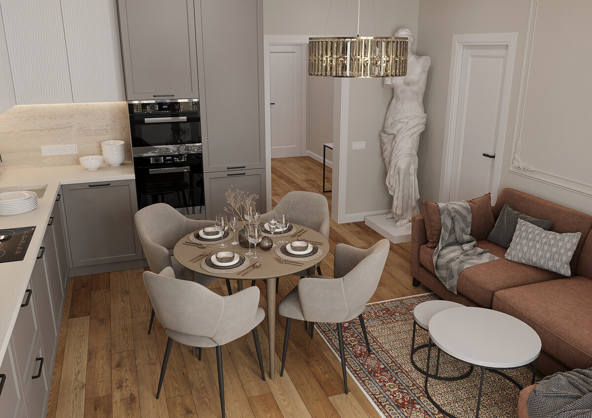 Кухня-гостиная со статуей Венеры