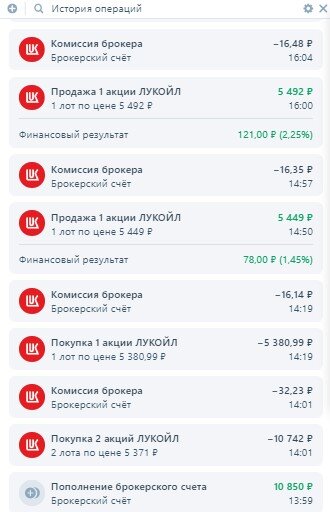 История операций по счёту