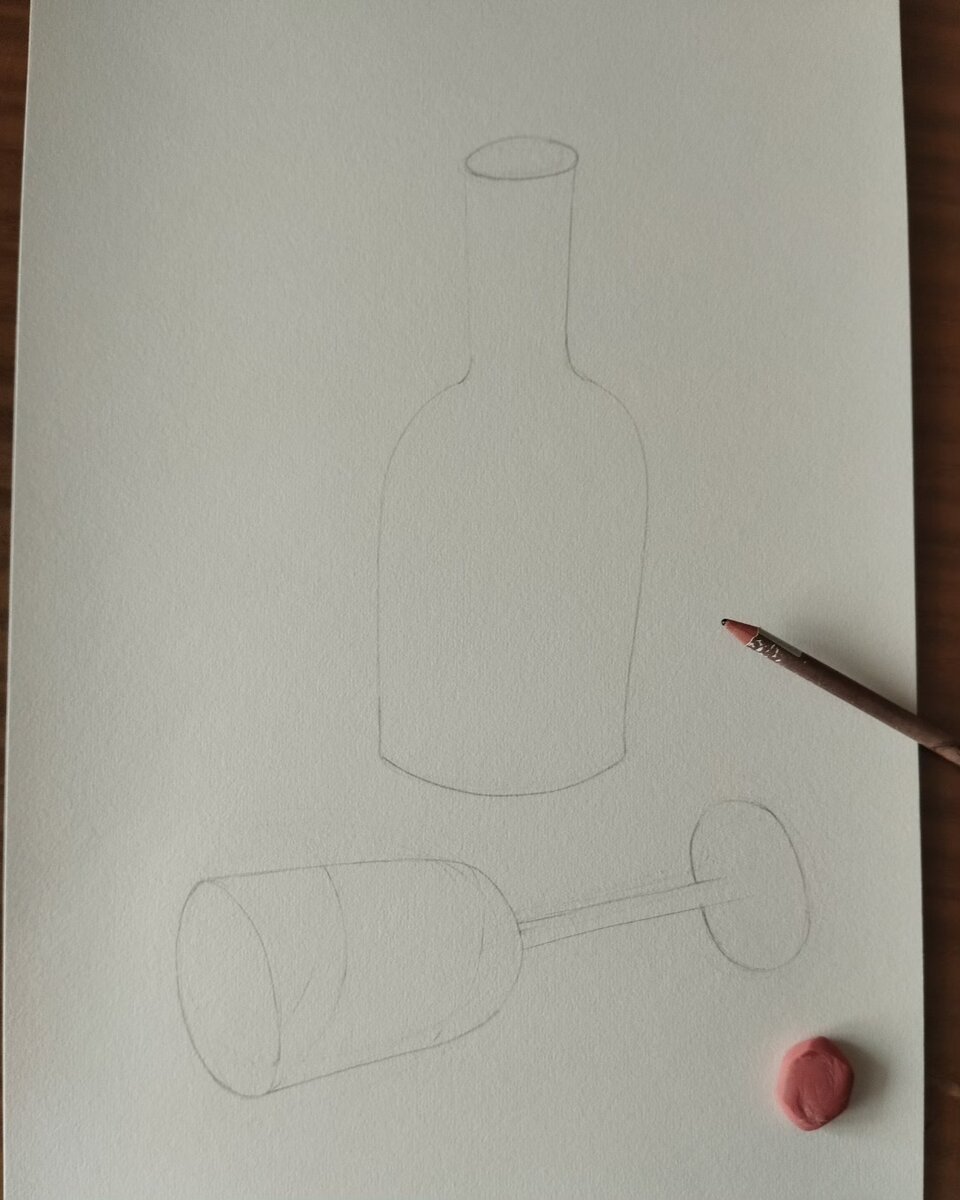 "Натюрморт с вином" Баканова Анна. Бумага, акварельная тушь, тушь, А3, 2023г.