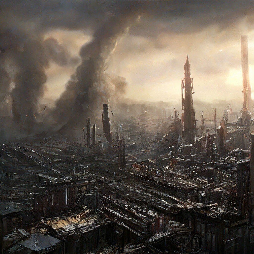 Город после артобстрела по версии ИИ Шедеврум