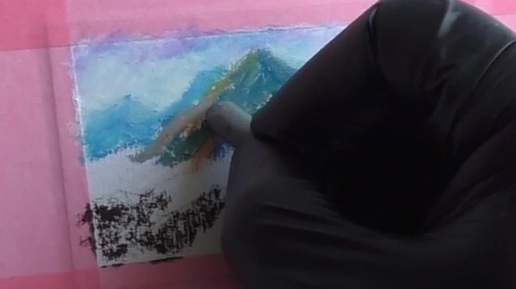 Юарт | Миниатюрная картина 6х10 см. Живописные горы масляной пастелью ...