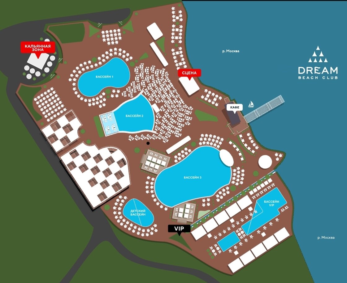 Вот так выглядит пляжный клуб Dream Beach Club на схеме