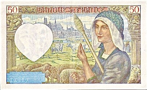 Банкнота 50 франков французского государства (l’Etat francais) 1941 года выпуска.