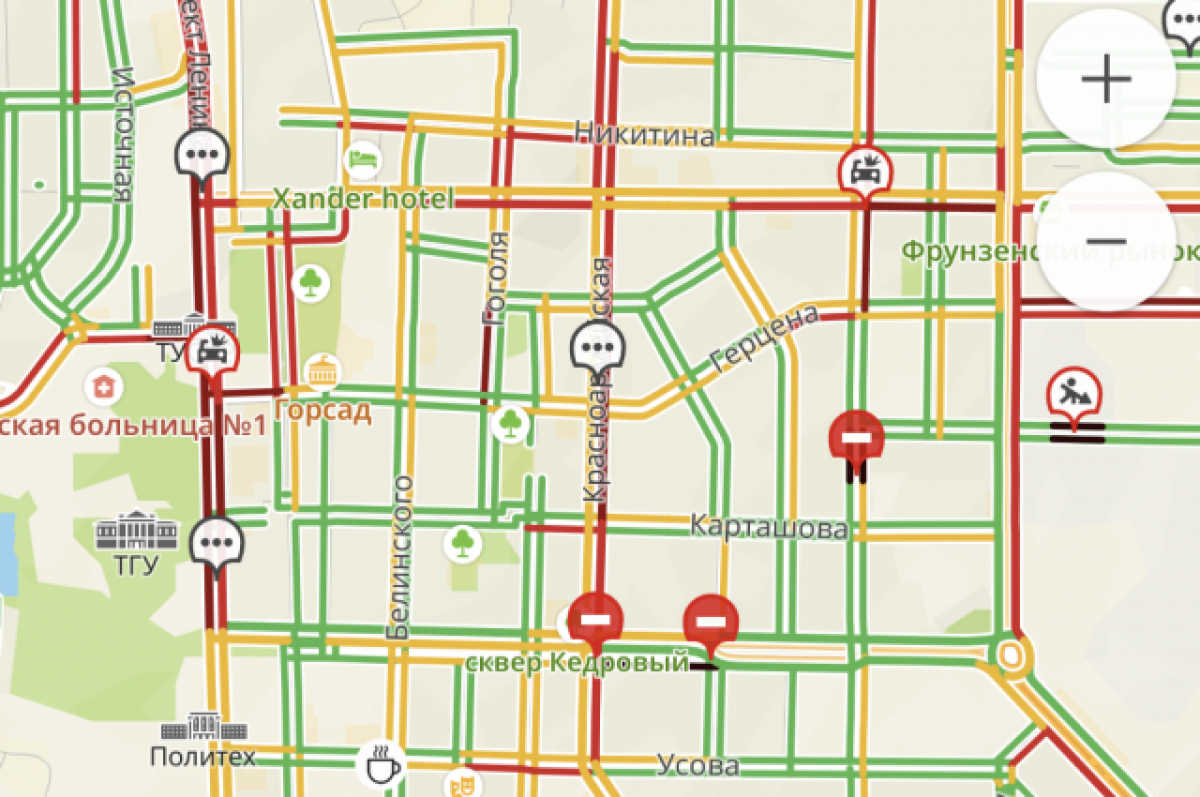    Дороги Томска второй день подряд сковывают девятибалльные пробки