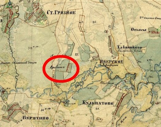 Деревня Арбат на карте А.И. Менде, изданной в 1862 году