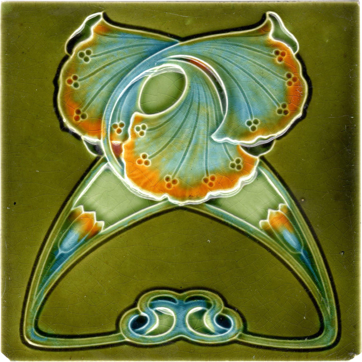 Green & Amber Ginko Leaf - c.1907 - J & W Wade Tile Co. 