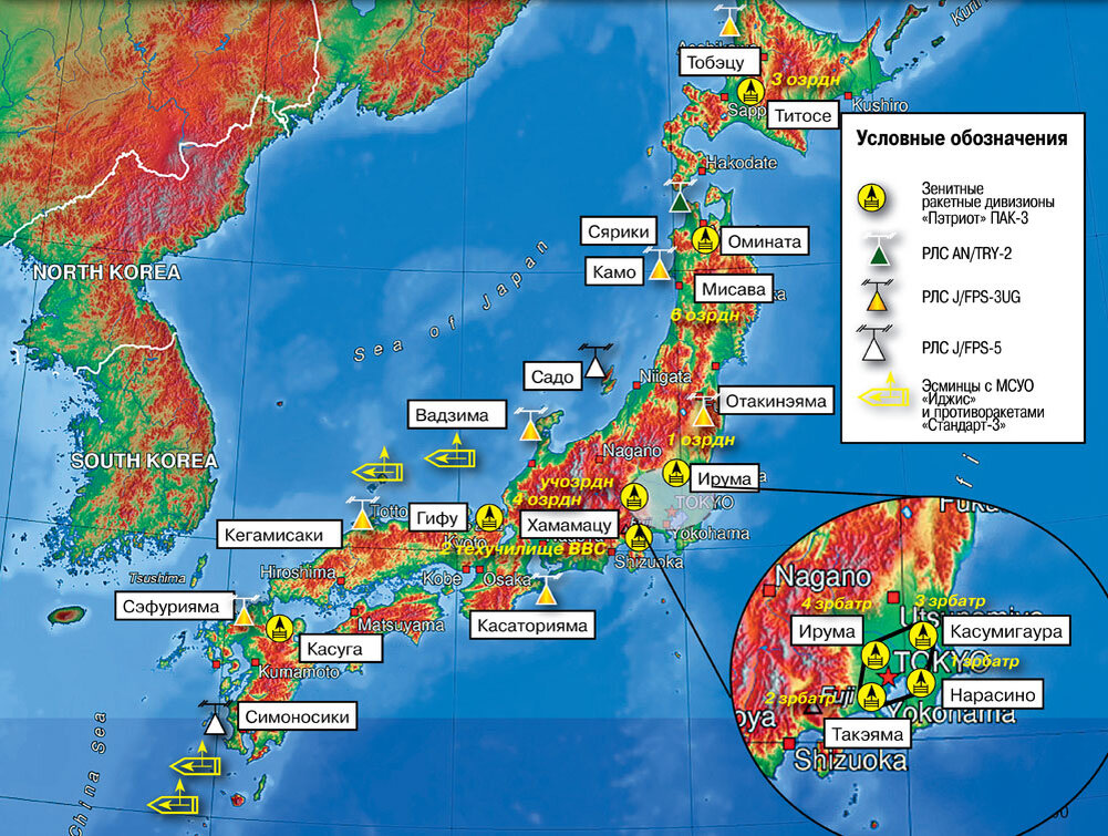 Карта американских военных баз в Японии 