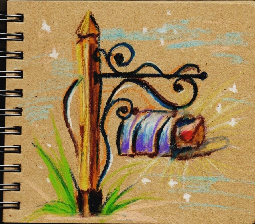 Рядом с домиком стоит голубенький почтовый ящичек