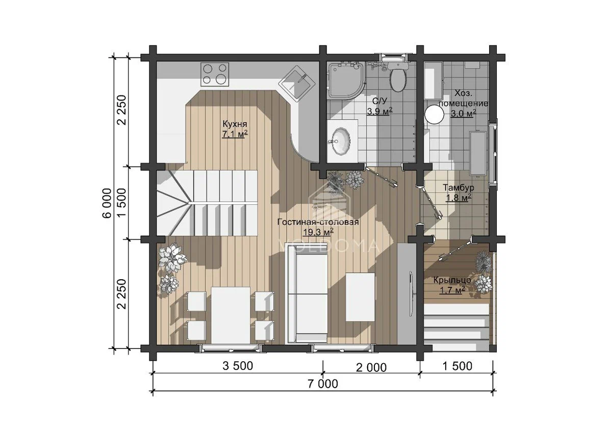 Планировка дома. Первый этаж. Источник изображения: Дзен-канал "VOLDOMA"