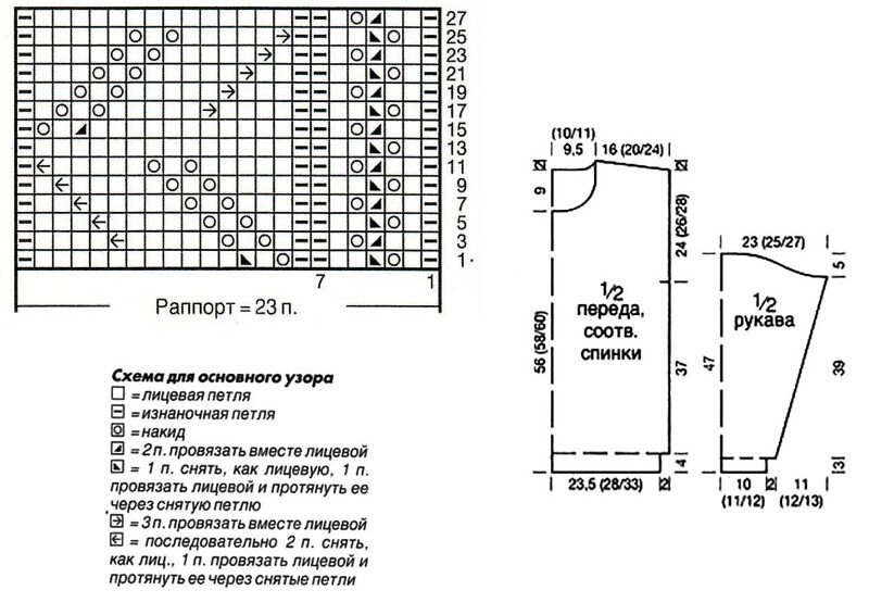 Схема узора листочки с сайта https://knitka.ru 