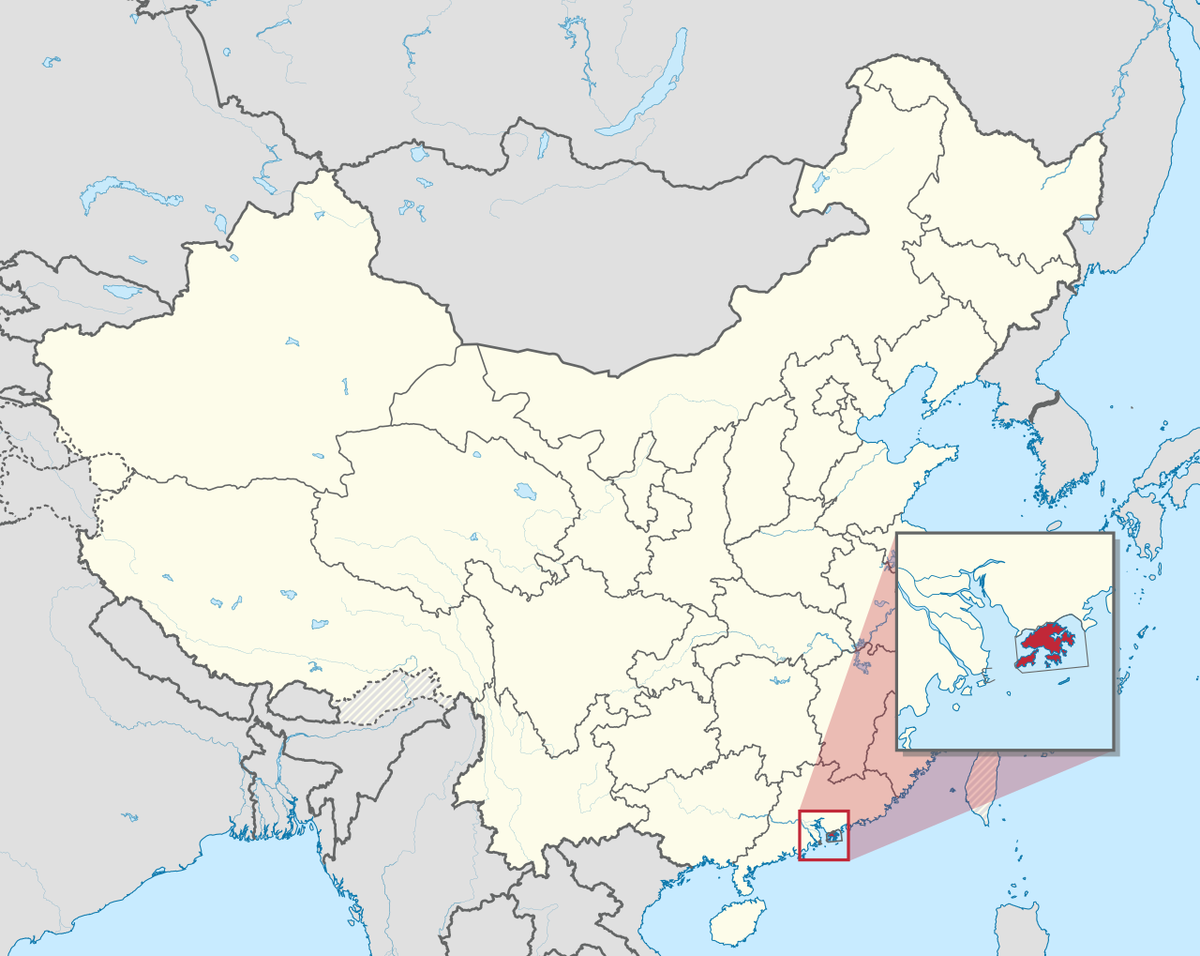 Гонконг на карте Китая. Источник: wikipedia.org. Лицензия СС.