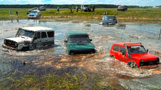 ПОСПОРИЛИ! НИВА, УАЗ, MITSUBISHI, SUZUKI КТО ПЕРВЫЙ ПРОЕДЕТ ОГРОМНУЮ ...