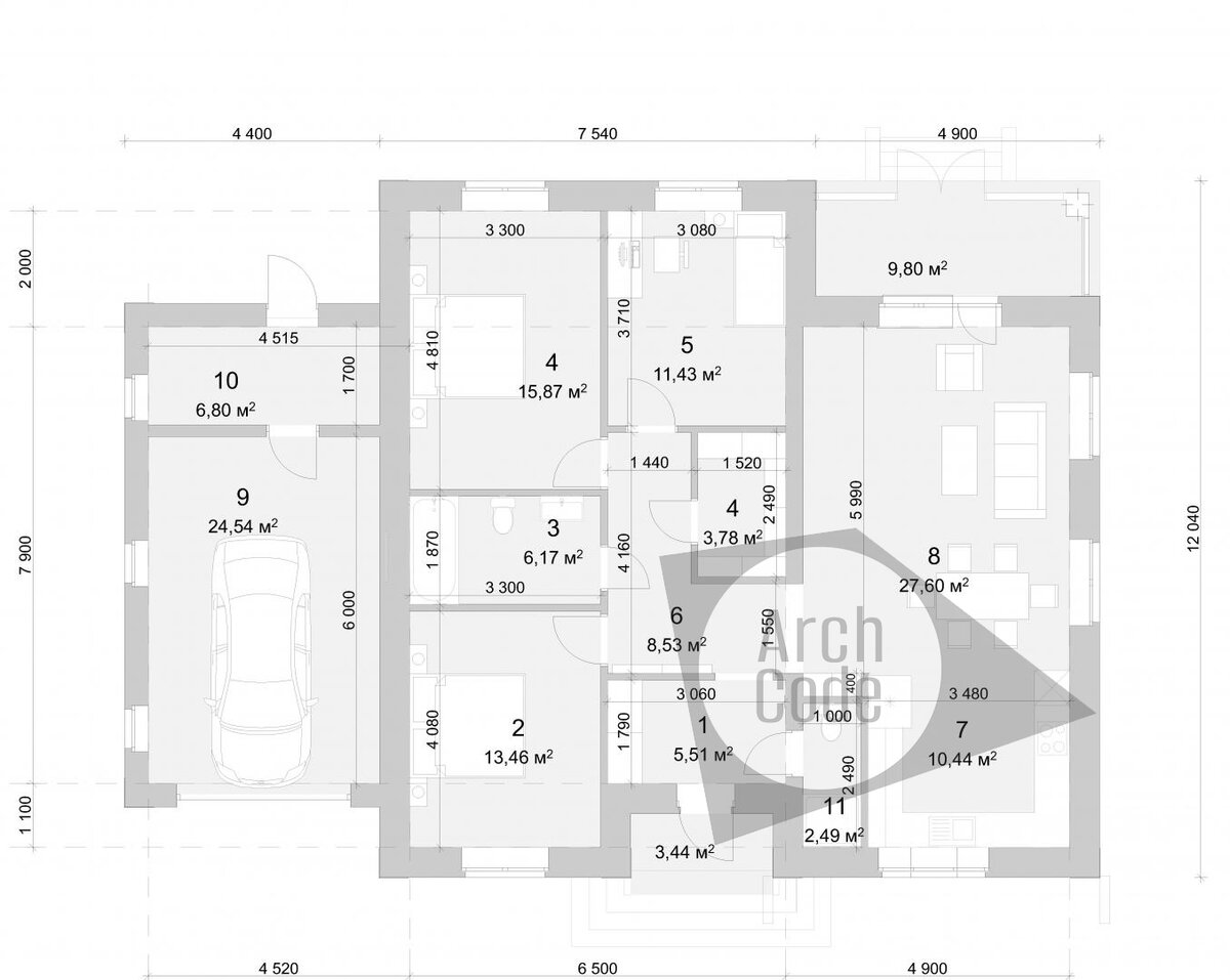 Проект одноэтажного дома «Елена с гаражом» | ArchCode | Проектирование  домов | Дзен