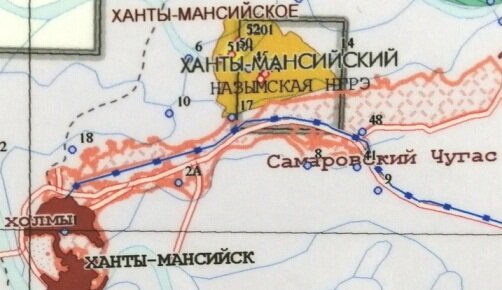 Фрагмент карты 90-х годов, включающий Ханты-Мансийский участок недр.
