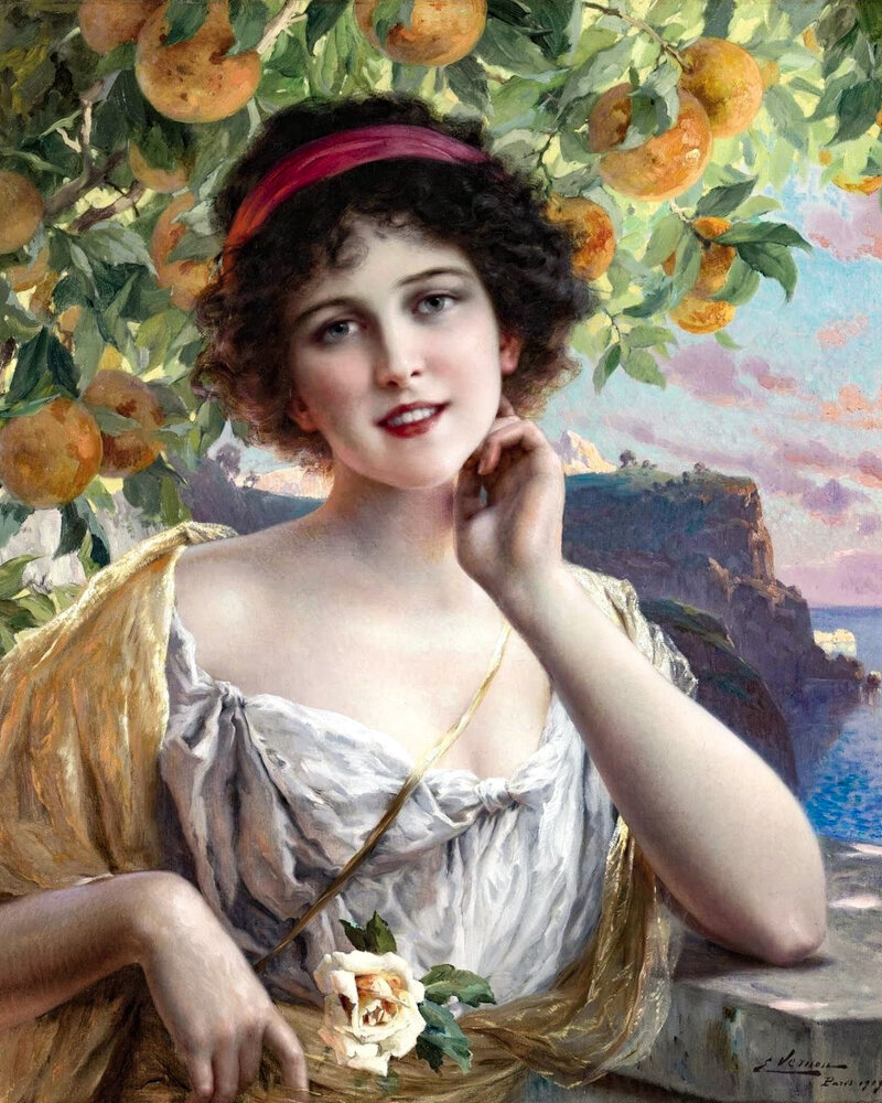 Художник Эмиль Вернон "Красавица под апельсиновым деревом"