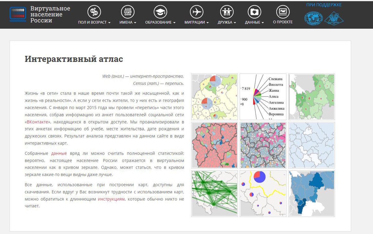 Главная страница атласа "Виртуальное население России"