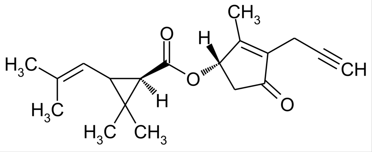 Праллетрин (2,2-диметил-3- (2-метил-1-пропенил)циклопропанкарбоновой кислоты 2-метил-4-оксо-3-(2-пропинил)циклопентен-1-иловый эфир). 
