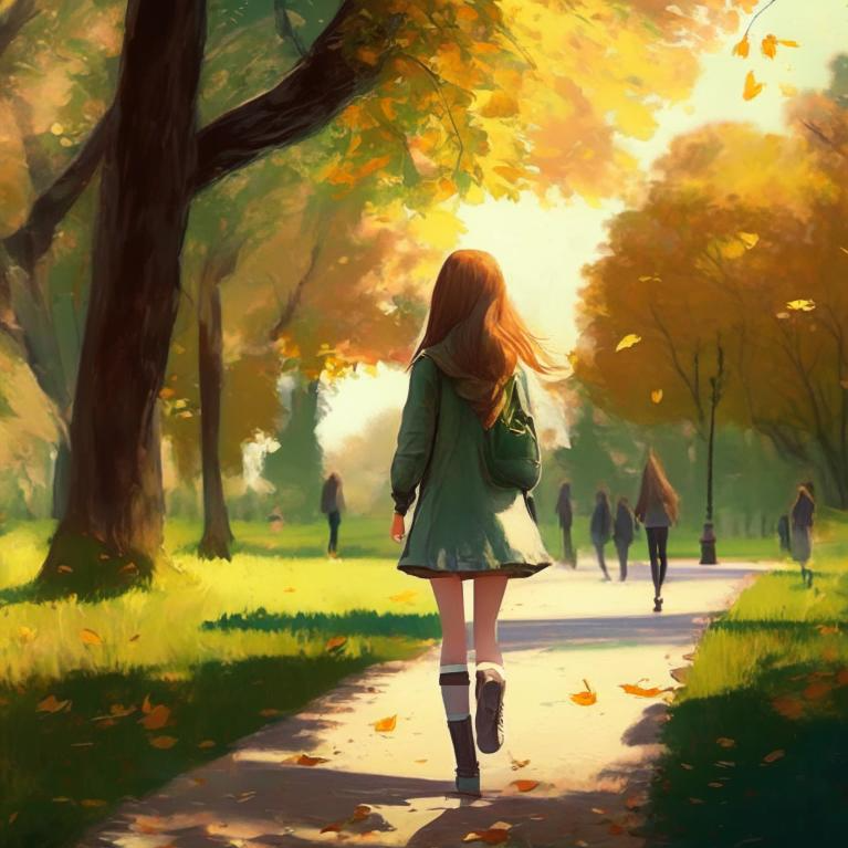 Девушка гуляет по парку