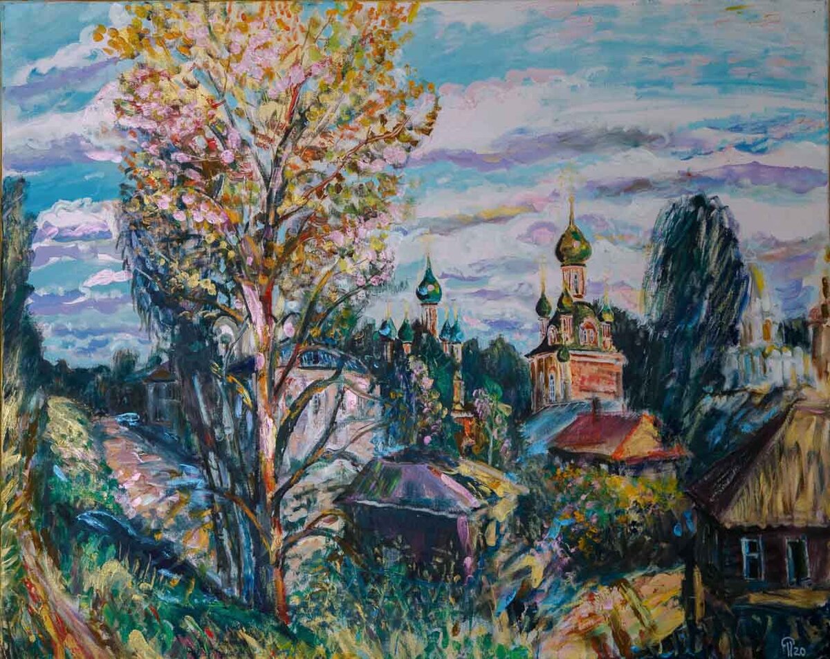 Знаменитый Владимирский собор Переславля, что на Красной площади, художник показывает буднично — со двора