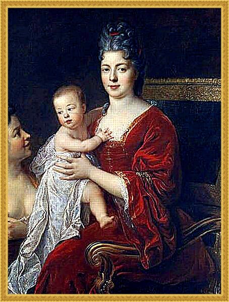 Мария Аделаида де Савой, дофина Франции, со своим сыном, герцогом Анжуйским, будущим Людовиком XV. Художник Франсуа де Трой  (1645–1730)
