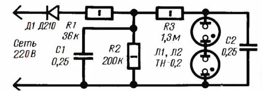 Подключение неонки к сети 220в схема